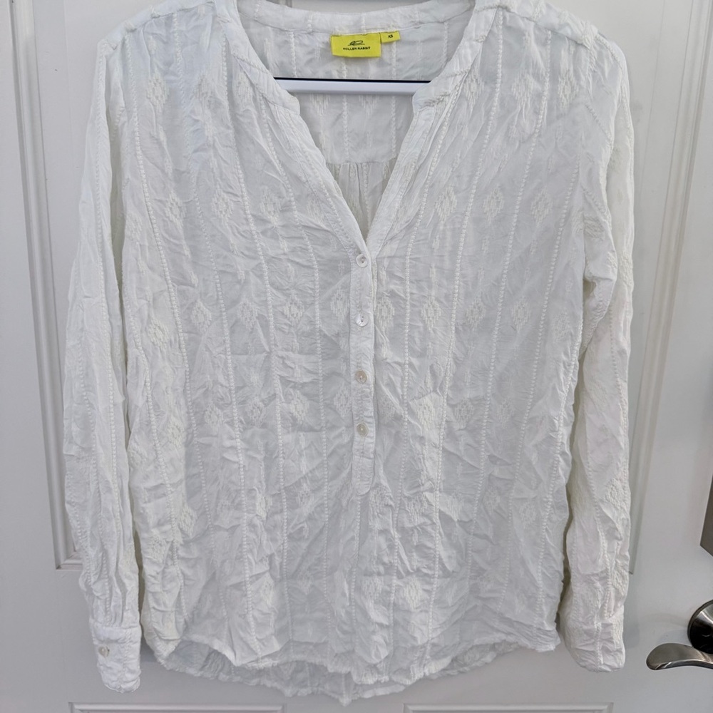 Roller Rabbit Embroidered Popover Top XS | White Bohemian